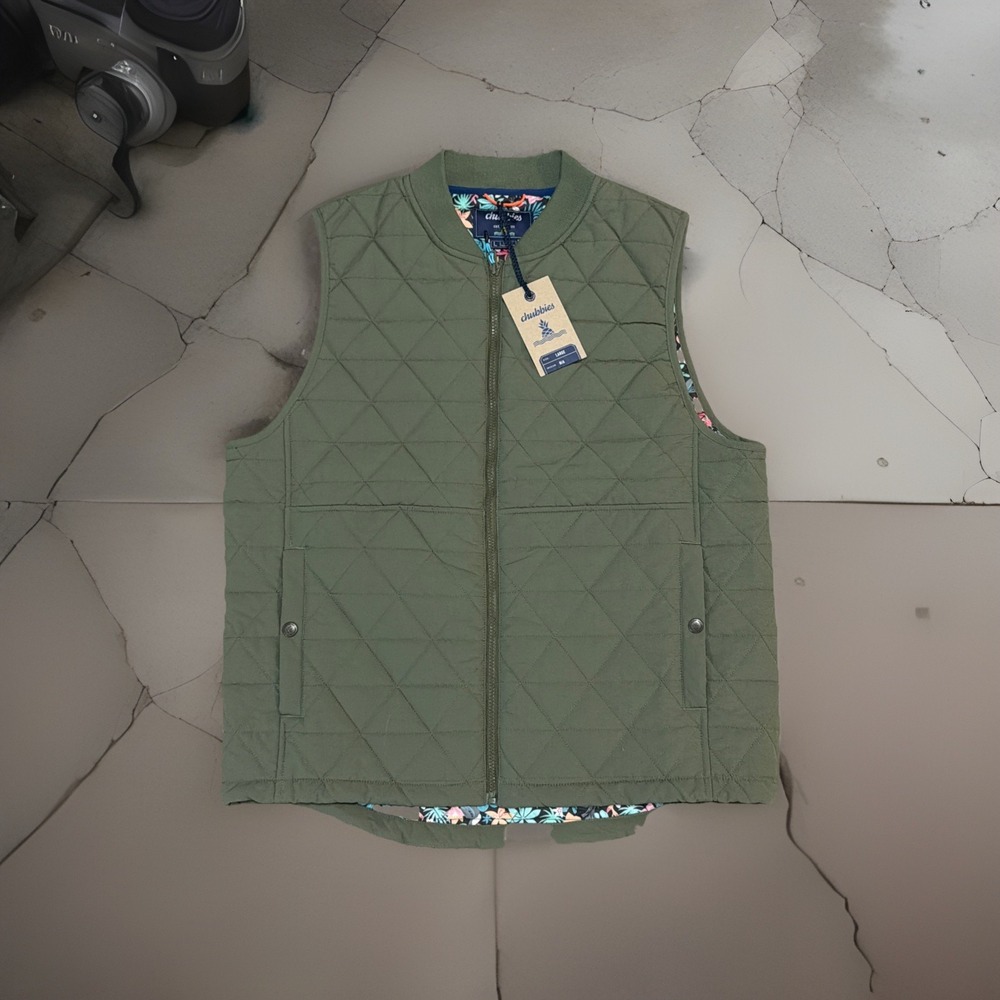 NWT Chubbies Men's Large The Forest Florist Quilted Green Vest‎